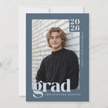 Modern Minimalist Slate Blue Grey Photo Graduation