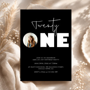 Modern Minimalist Sleek Black 21st Birthday Party Invitation