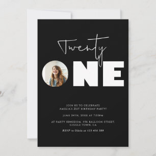Modern Minimalist Sleek Black 21st Birthday Party Invitation