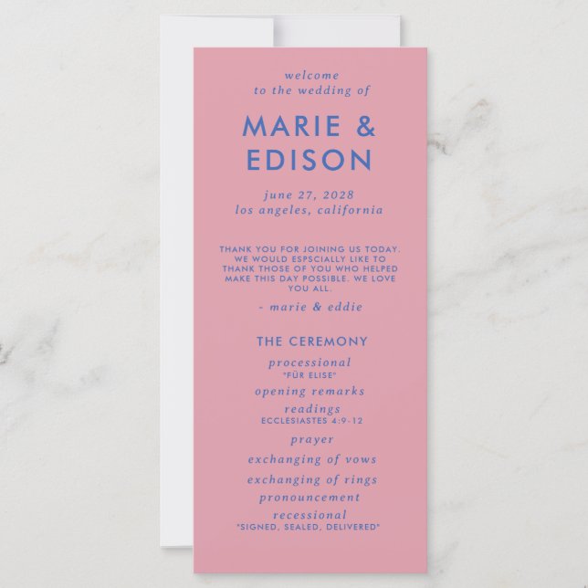 Modern Minimalist Sleek Simple Wedding Program (Front)