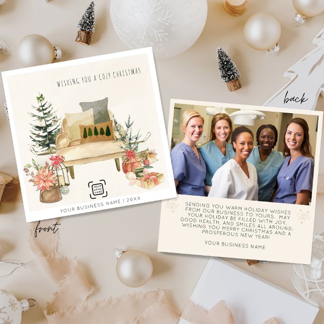 Modern Minimalist Small Business Logo Holiday Card (Creator Uploaded)