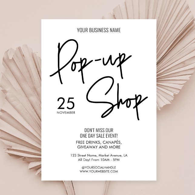 Modern Minimalist Small Business Pop-Up Shop Event Invitation (Business pop up shop invitation in minimalist black & white, perfect to promote your next market day)