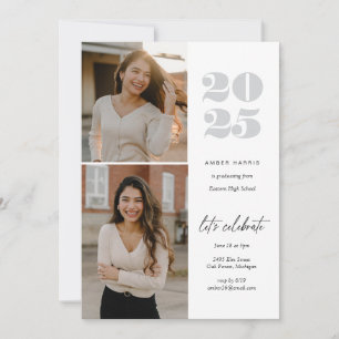 Modern Minimalist Soaring Grad 2 Photo White Invitation