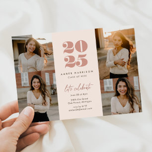 Modern Minimalist Soaring Grad Blush Pink Photo Invitation