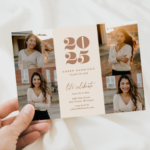Modern Minimalist Soaring Grad Cappuccino Photo Invitation