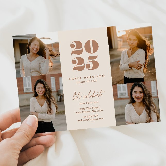 Modern Minimalist Soaring Grad | Cappuccino Photo Invitation (Modern Minimalist Soaring Grad | Copper Photo Invitation)