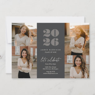 Modern Minimalist Soaring Grad   Charcoal Photo Invitation