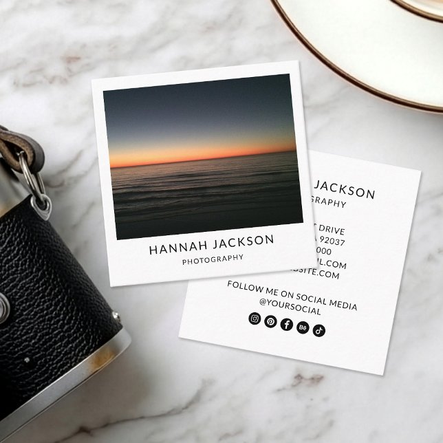 Modern Minimalist Social Media Photographer  Square Business Card (Creator Uploaded)