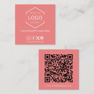 Modern Minimalist Social Media QR Code Coral Square Business Card