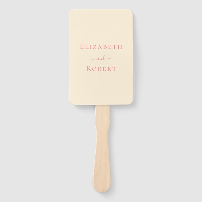 Modern Minimalist Soft Coral Wedding Program Hand Fan (Front)