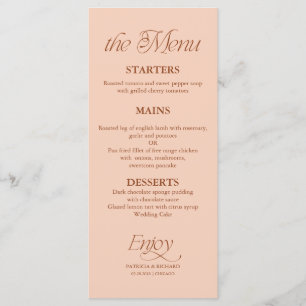 Modern Minimalist Soft Peach Wedding Menu
