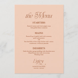 Modern Minimalist Soft Peach Wedding Menu