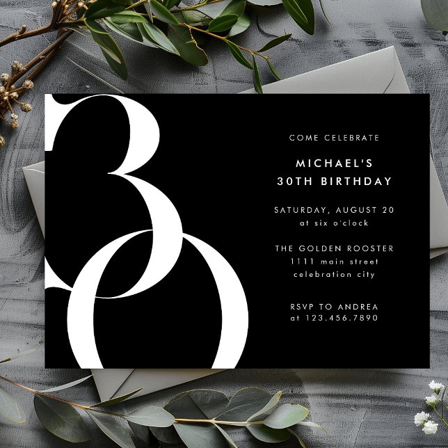 Modern Minimalist Solid Black 30th Birthday Party Invitation (Creator Uploaded)