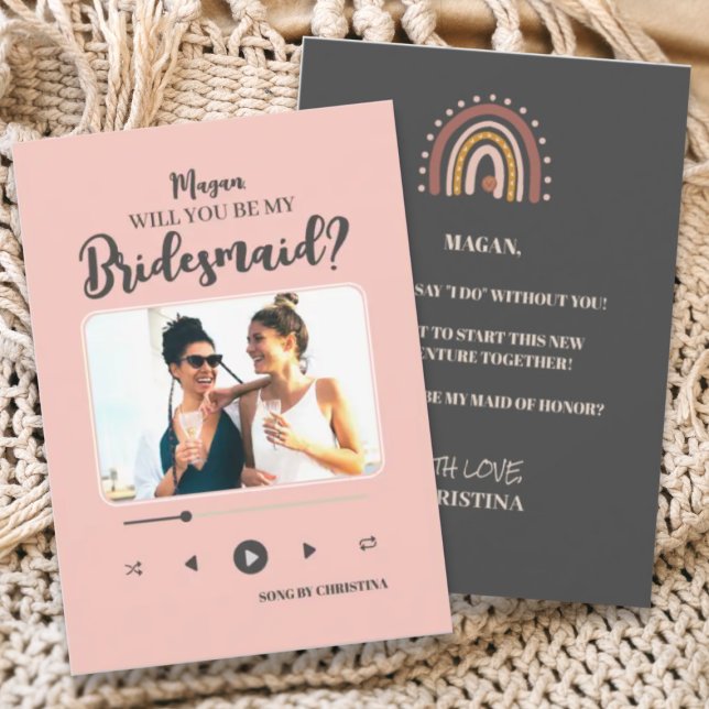Modern Minimalist Song Photo Bridesmaid Proposal  Invitation (Creator Uploaded)