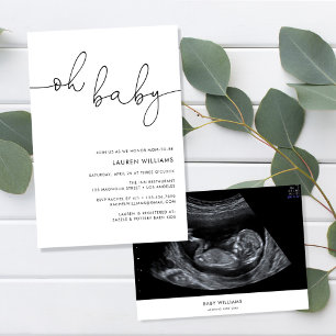 Modern Minimalist Sonogram Photo Baby Shower Invitation