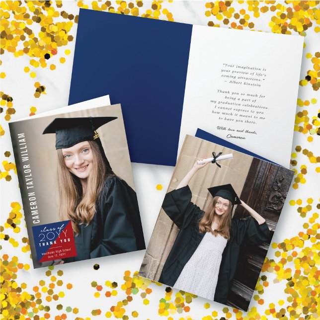 Modern Minimalist Split Square Photo Graduation Thank You Card (Modern Minimalist Split Square Photo Graduation Thank You Folded Card @ zazzle.com/color_therapy)