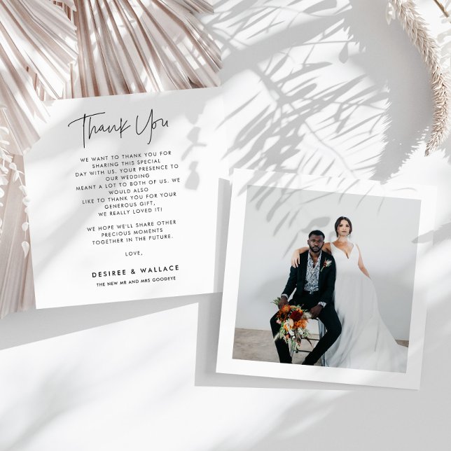 Modern Minimalist Square Wedding Photo Thank You Card (Creator Uploaded)