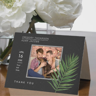 Modern Minimalist Starry Sky & Beach Palm Wedding Thank You Card