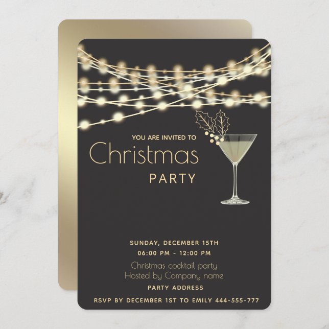 Modern minimalist string lights cocktail party   invitation (Front/Back)