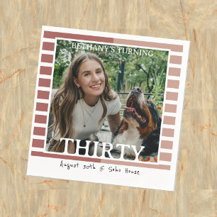 Modern Minimalist Striped 30th Birthday Photo Napkin