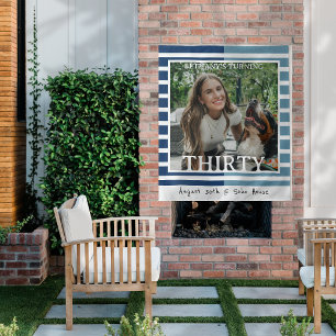 Modern Minimalist Striped 30th Birthday Photo Tapestry