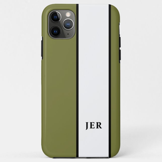 Modern Minimalist Stripes Monogram Initials Green Case-Mate iPhone Case (Back)