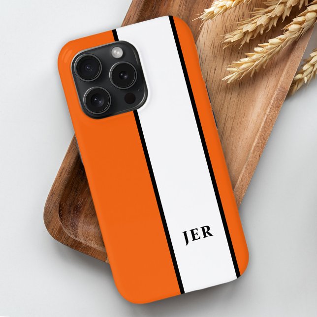 Modern Minimalist Stripes Monogram Initials Orange Case-Mate iPhone Case (Modern Minimalist Stripes Monogram Initials Orange Case-Mate iPhone Case)