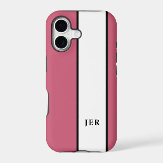 Modern Minimalist Stripes Monogram Initials Pink