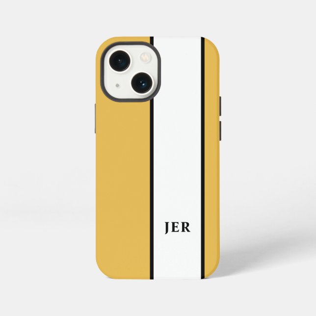 Modern Minimalist Stripes Monogram Initials Yellow iPhone Case (Back)