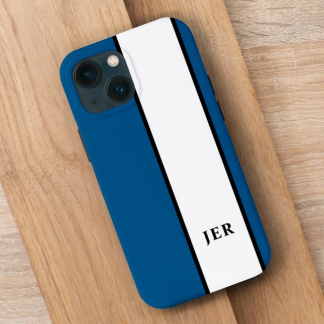 Modern Minimalist Stripes Monogrammed Trendy Blue Case-Mate iPhone Case (Creator Uploaded)