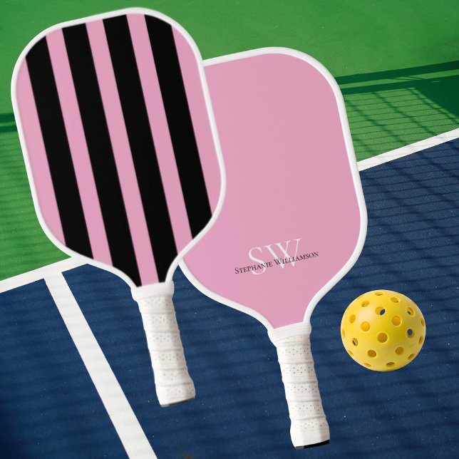 Modern Minimalist Stripes Pink Black Custom Pickleball Paddle (Creator Uploaded)