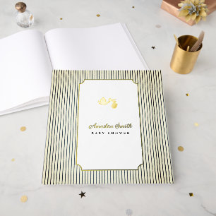 Modern & Minimalist Stripes Stork Baby Shower Foil Guest Book