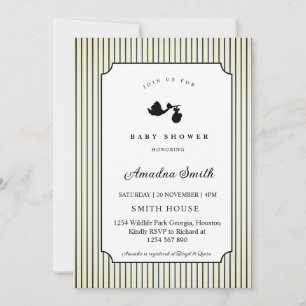 Modern & Minimalist Stripes Stork Baby Shower Invitation