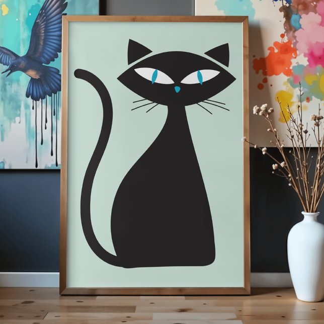 Modern Minimalist Stylish Retro Atomic Black Cat Poster (Creator Uploaded)