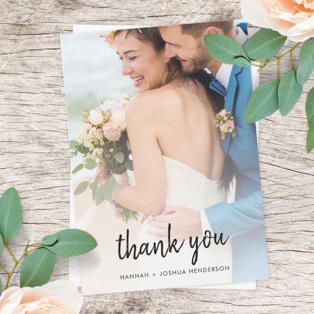 Modern Minimalist | Stylish Script Photo Wedding Thank You Card (Creator Uploaded)
