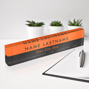 Modern Minimalist Stylish Simple Half Black Orange Nameplate