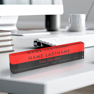 Modern Minimalist Stylish Simple Half Black Red Nameplate