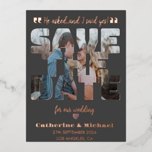 Modern Minimalist Stylish Typography Photo  Foil Holiday Postcard