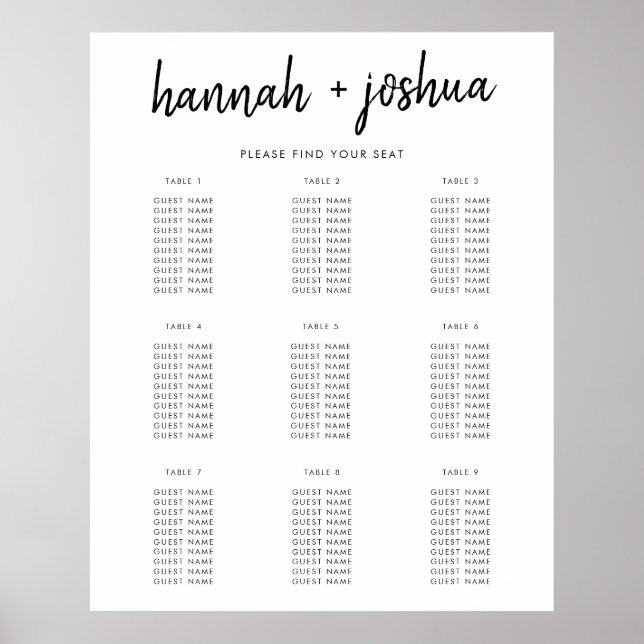 Modern Minimalist | Stylish Wedding Seating Chart (Front)