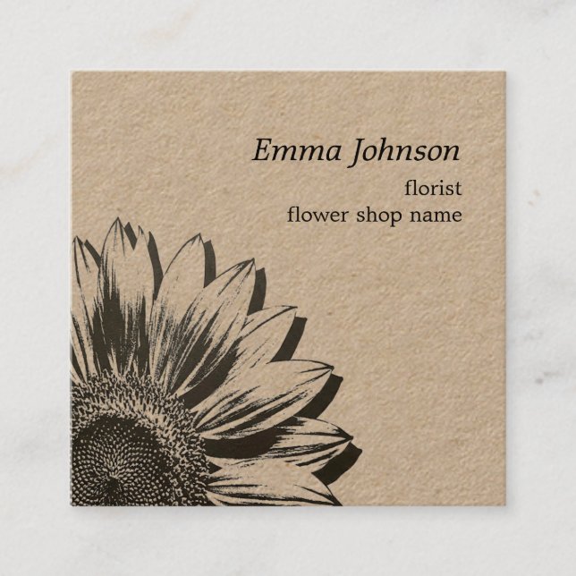 Modern Minimalist Sunflower | Square Business Card (Front)