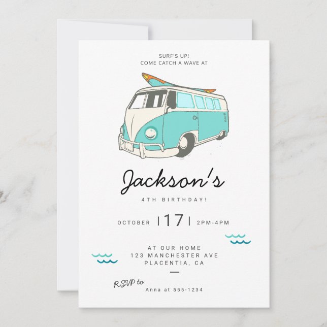 Modern Minimalist Surf birthday Party invitation (Front)