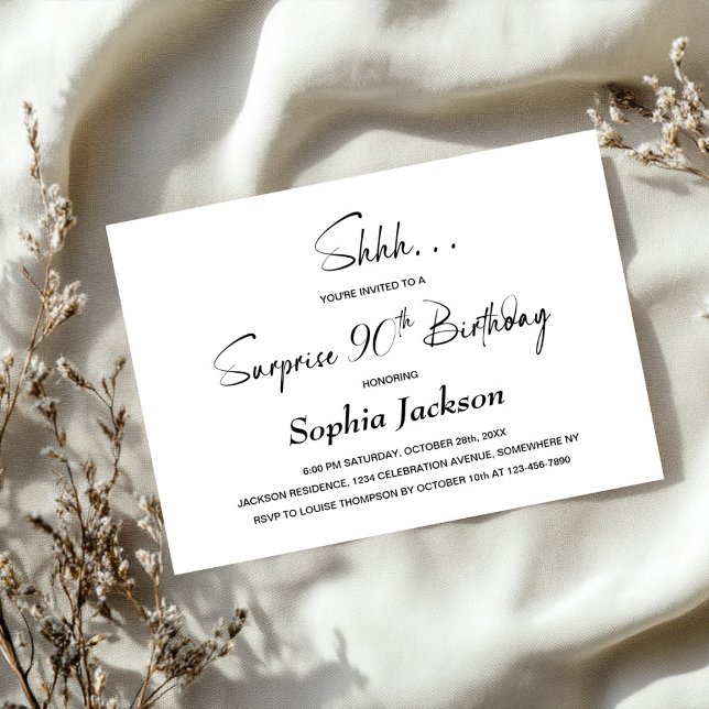Modern Minimalist Surprise 90th Birthday Party Invitation (Creator Uploaded)