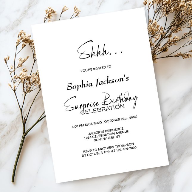 Modern Minimalist Surprise Birthday Party Invitation (Creator Uploaded)