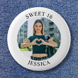 Modern Minimalist Sweet 16 Birthday Circle Photo 6 Cm Round Badge<br><div class="desc">Create your own personalised white border photo round button for your her 16th birthday. Customise the solid white background colour or the black text colour to match your photo. If you change the font type or size, you can fine tune the curvature of the text in small increments. Have fun...</div>