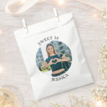 Modern Minimalist Sweet 16 Birthday Circle Photo Favour Bags<br><div class="desc">Create your own personalised white border round photo paper favour bags for your her 16th birthday. Customise the solid white background colour or the black text colour to match your photo. If you change the font type or size, you can fine tune the curvature of the text in small increments....</div>