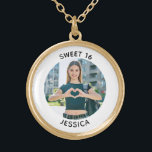 Modern Minimalist Sweet 16 Birthday Circle Photo Gold Plated Necklace<br><div class="desc">Create your own personalised white border photo necklace for your daughter's special 16th birthday. Customise the solid white background colour or the black text colour to match your photo. If you change the font type or size, you can fine tune the curvature of the text in small increments. Have fun...</div>