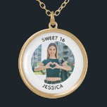 Modern Minimalist Sweet 16 Birthday Circle Photo Gold Plated Necklace<br><div class="desc">Create your own personalised white border photo necklace for your daughter's special 16th birthday. Customise the solid white background colour or the black text colour to match your photo. If you change the font type or size, you can fine tune the curvature of the text in small increments. Have fun...</div>