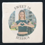 Modern Minimalist Sweet 16 Birthday Circle Photo Stone Coaster<br><div class="desc">Create your own personalised white border round photo stone coaster for your her 16th birthday. Customise the solid white background colour or the black text colour to match your photo. If you change the font type or size, you can fine tune the curvature of the text in small increments. Have...</div>