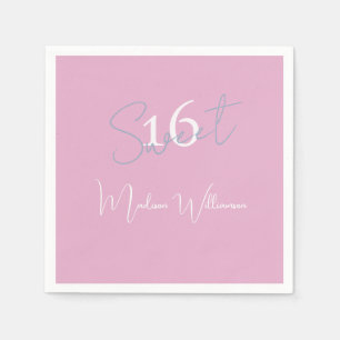 Modern Minimalist Sweet 16th Pink Blue Napkin