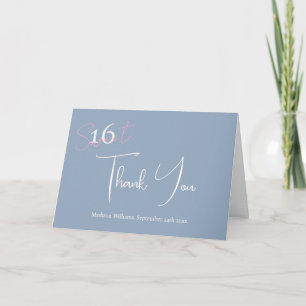 Modern Minimalist Sweet 16th Pink Blue Thankyou Card